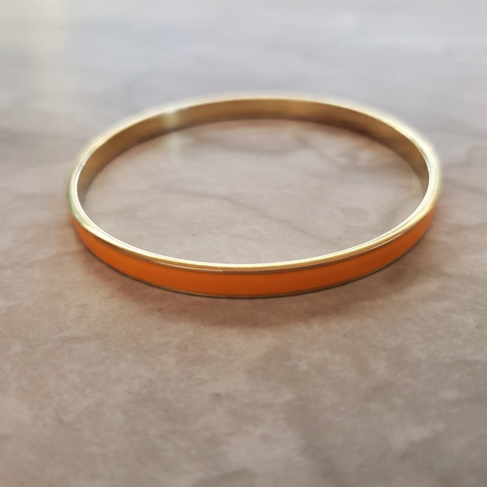 🧡 Vintage 2000's 00's Y2K J.Crew bright Orange Enamal Skinny Bangle Bracelet 🧡 - Picture 4 of 9